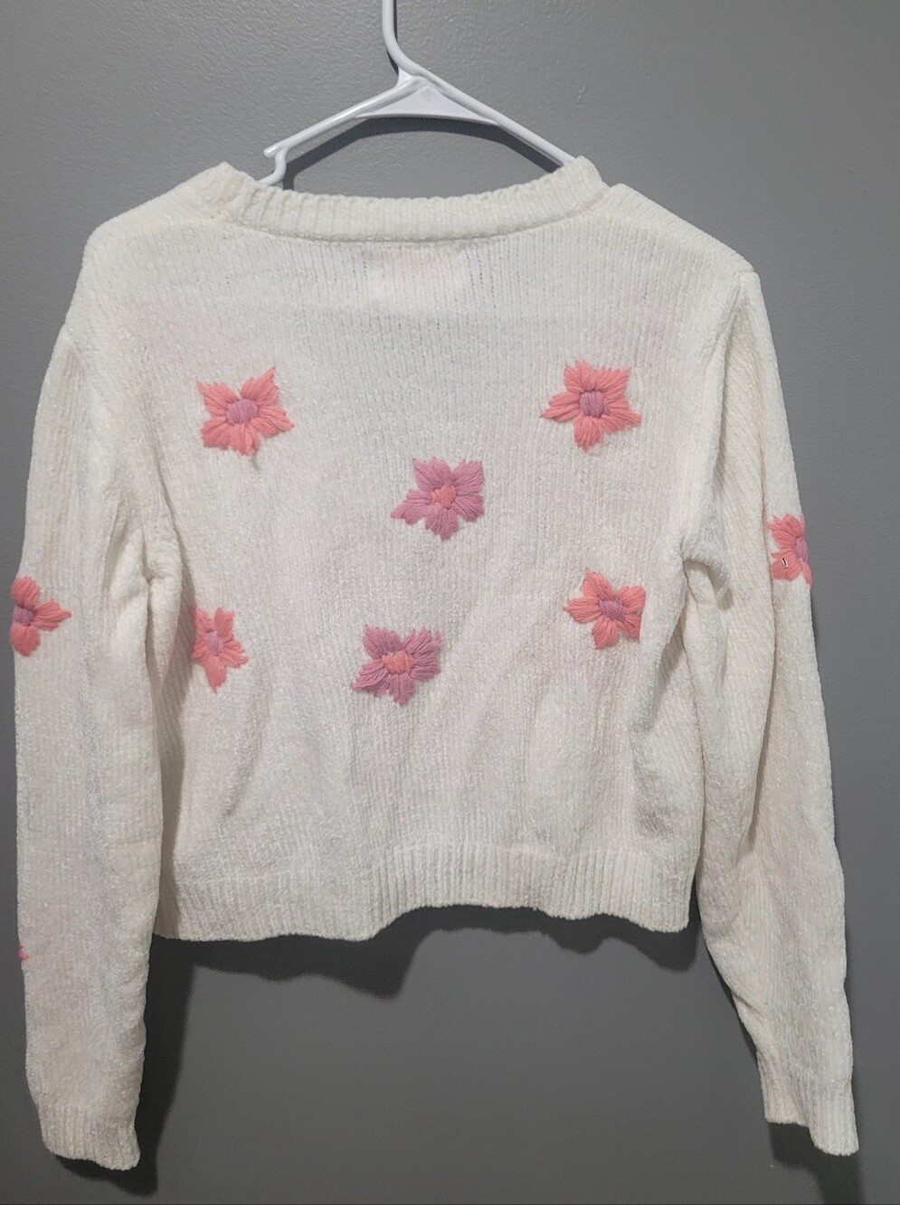 AUDREY PARIS-Francesca's Ivory Knit Floral Button Up Sweater Sz Med - Picture 4 of 7